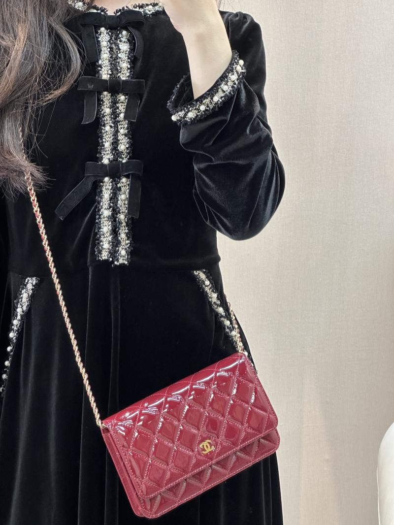 Chanel Patent WOC Chain Wallet Burgundy AP0250