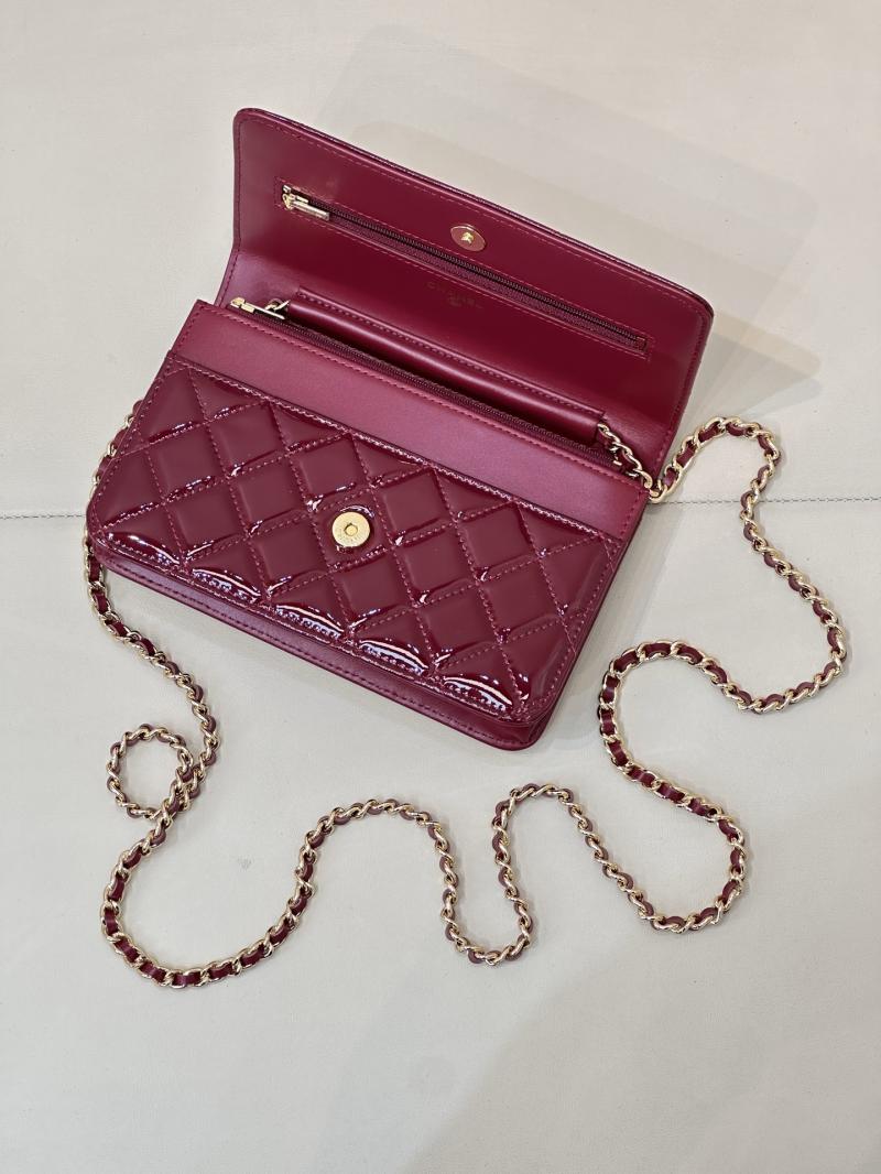 Chanel Patent WOC Chain Wallet Burgundy AP0250