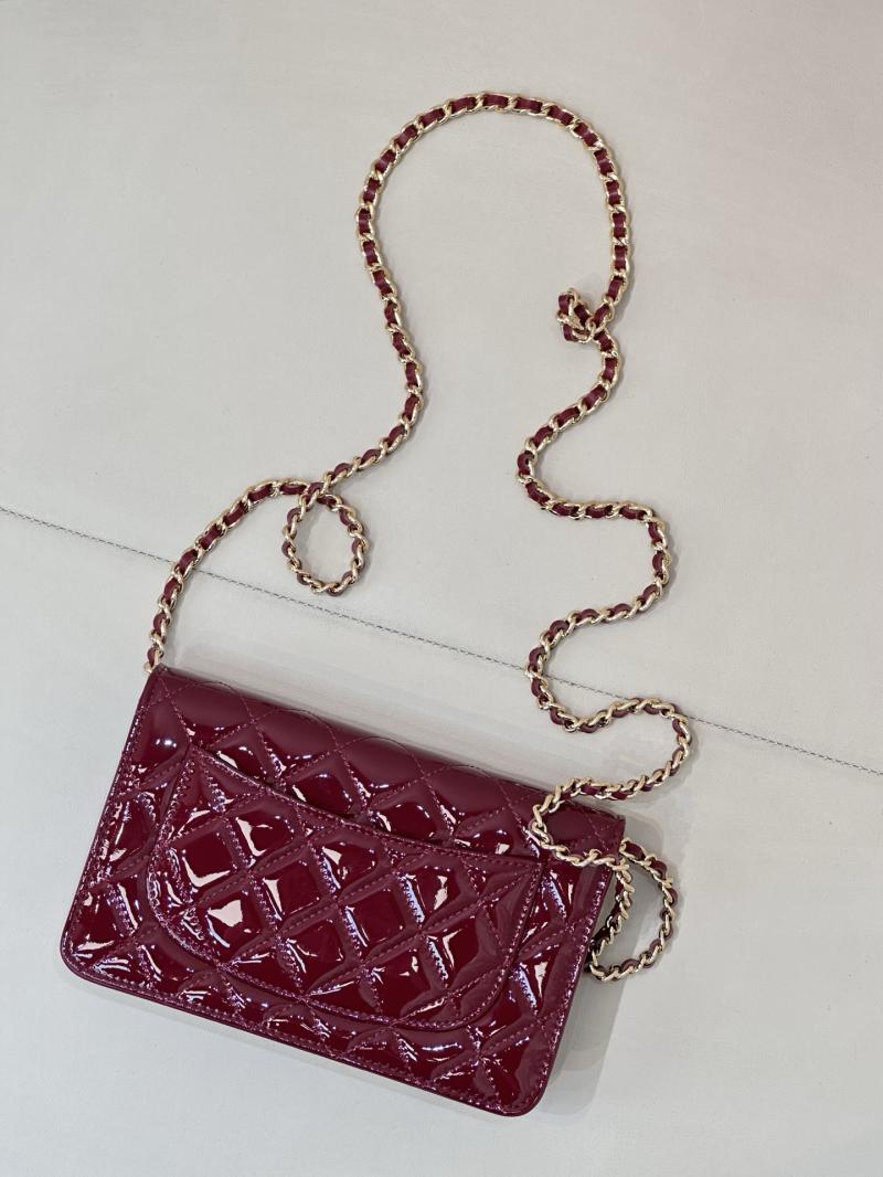 Chanel Patent WOC Chain Wallet Burgundy AP0250