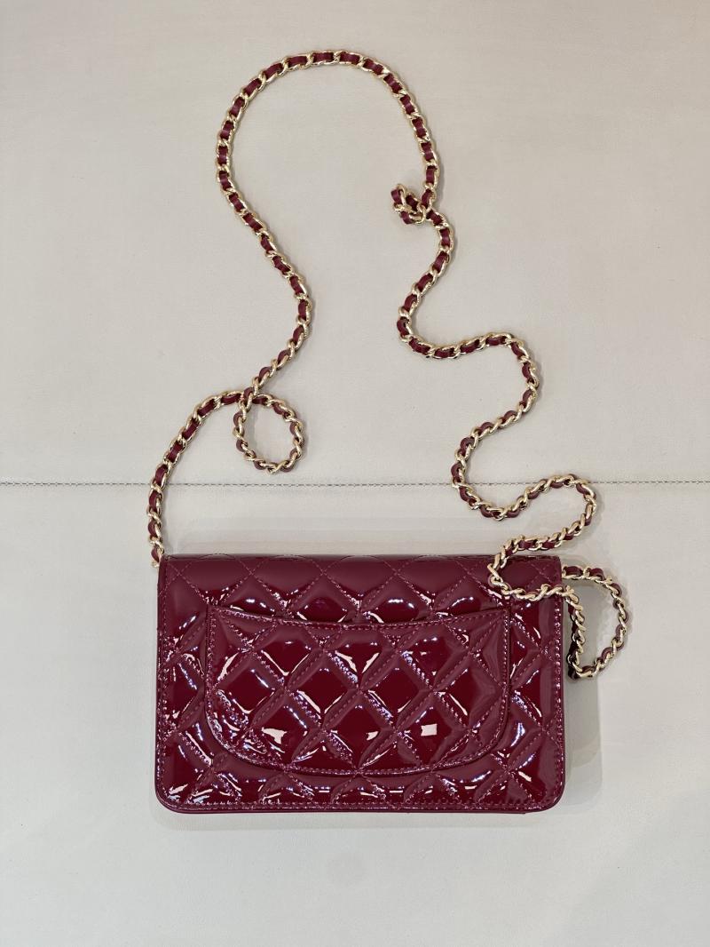 Chanel Patent WOC Chain Wallet Burgundy AP0250