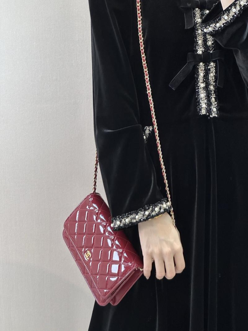 Chanel Patent WOC Chain Wallet Burgundy AP0250