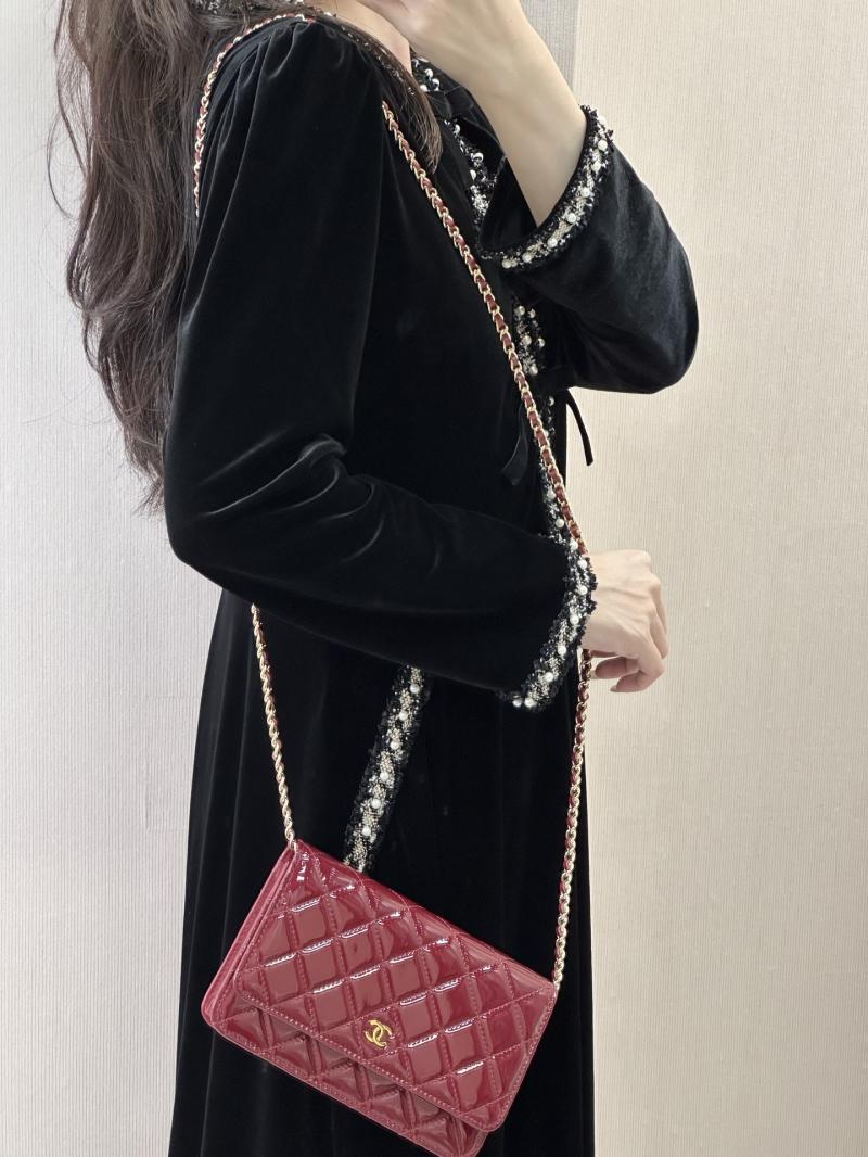 Chanel Patent WOC Chain Wallet Burgundy AP0250