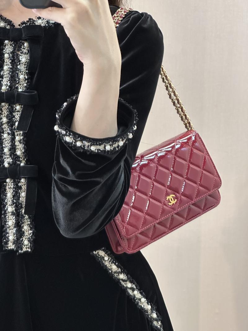 Chanel Patent WOC Chain Wallet Burgundy AP0250