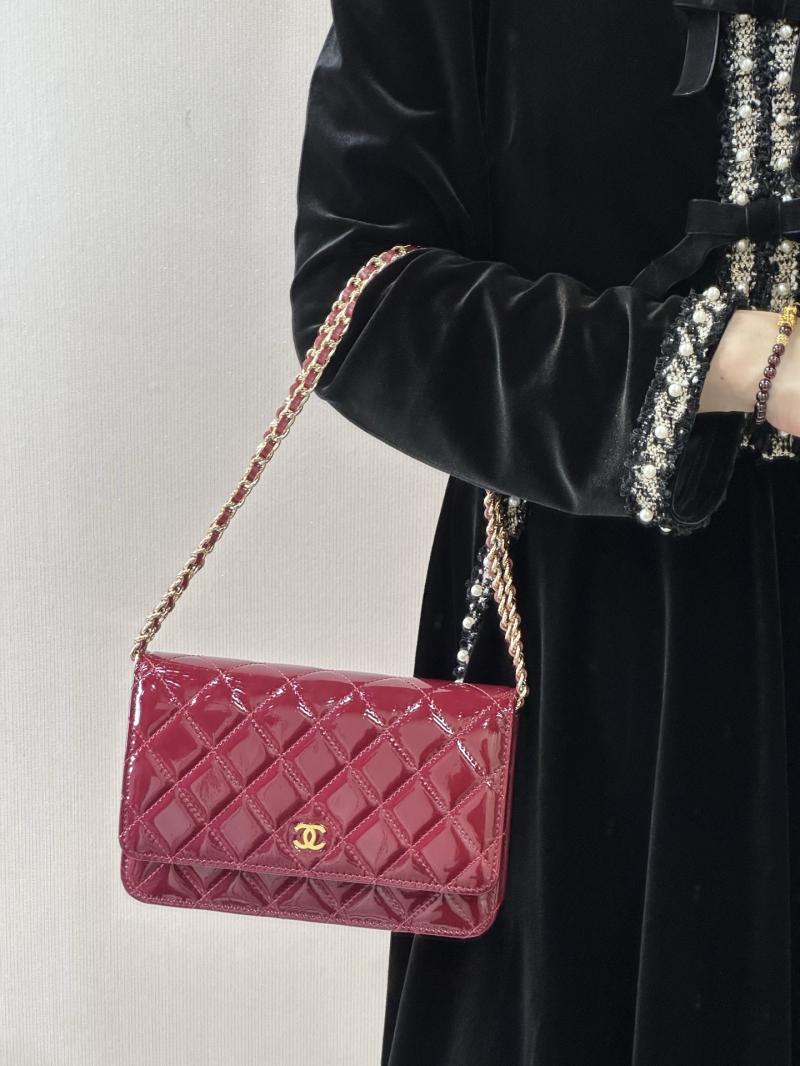 Chanel Patent WOC Chain Wallet Burgundy AP0250
