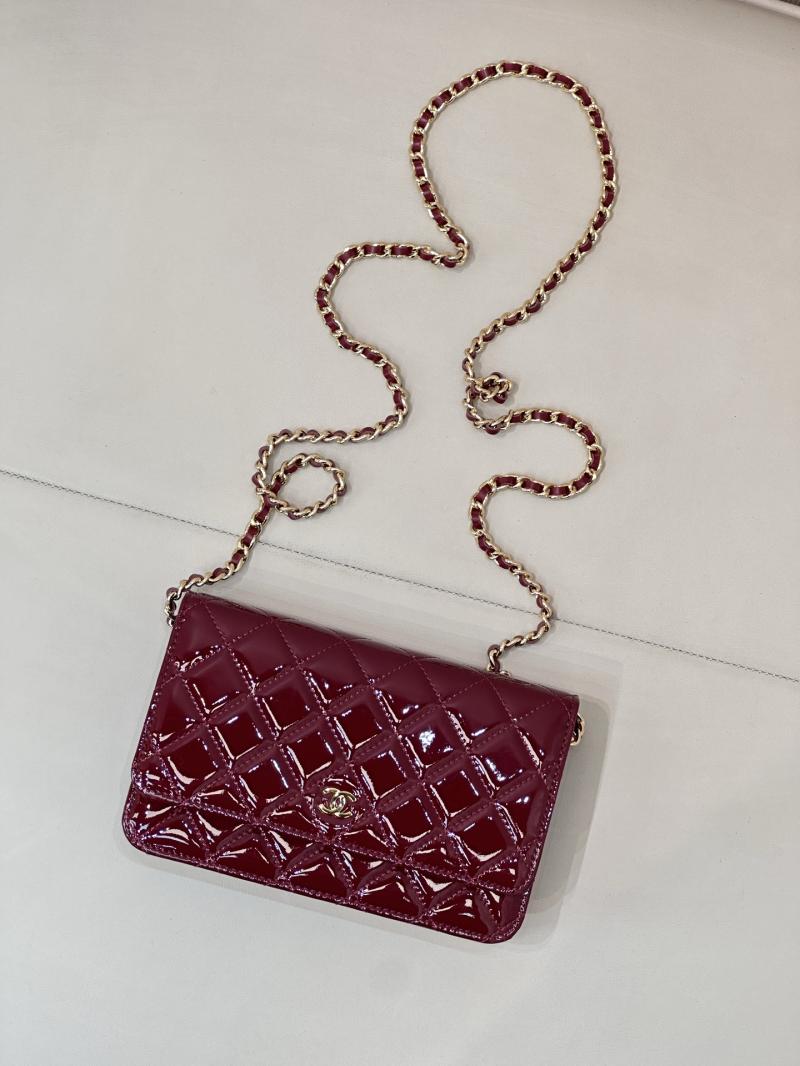 Chanel Patent WOC Chain Wallet Burgundy AP0250