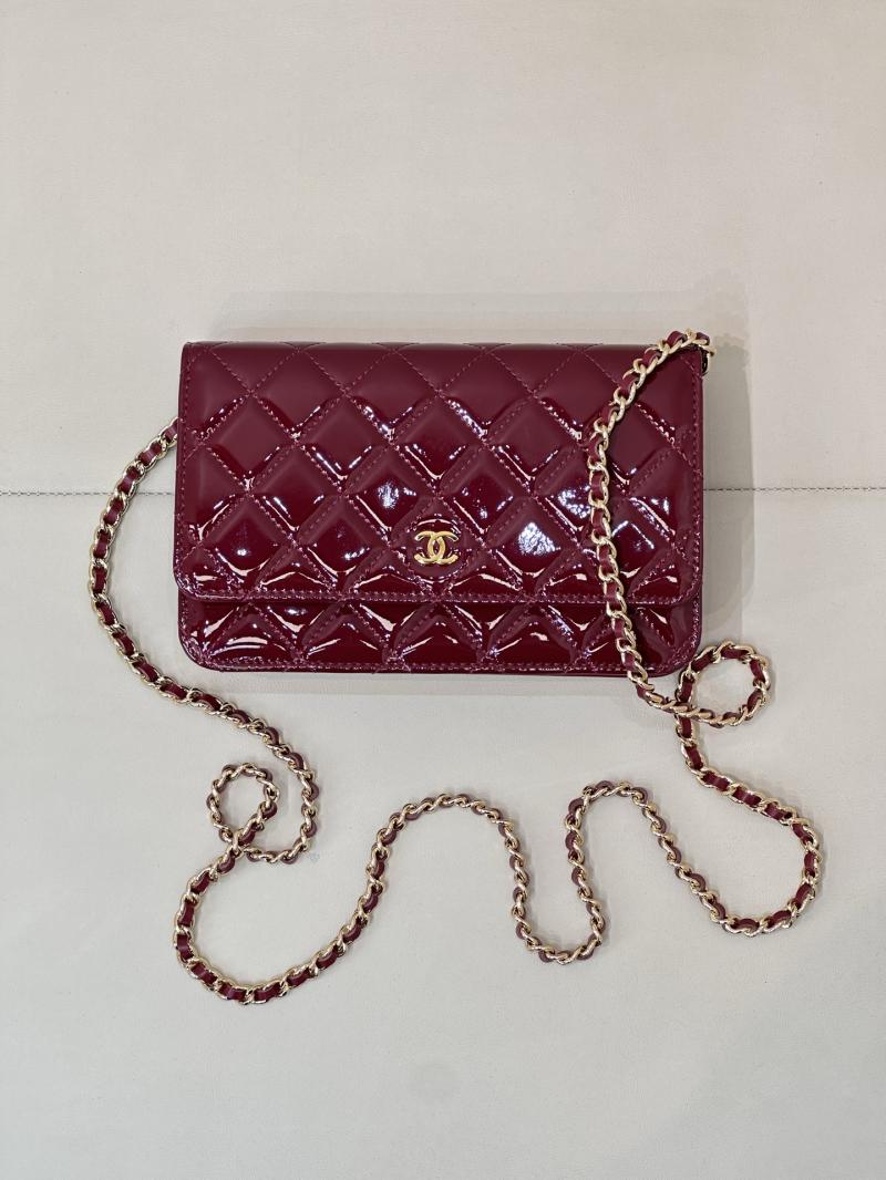 Chanel Patent WOC Chain Wallet Burgundy AP0250