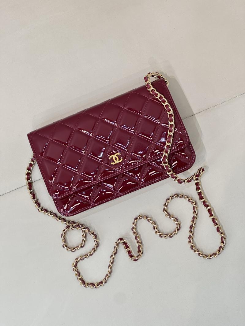 Chanel Patent WOC Chain Wallet Burgundy AP0250