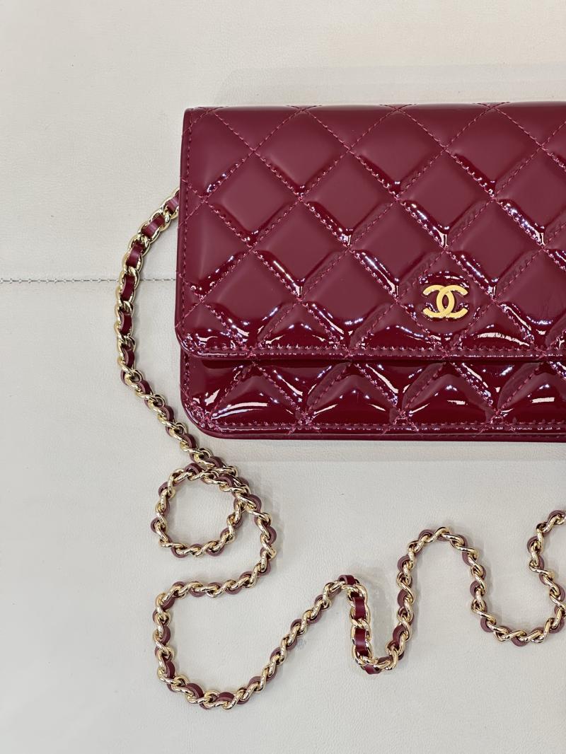 Chanel Patent WOC Chain Wallet Burgundy AP0250