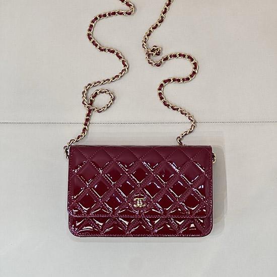 Chanel Patent WOC Chain Wallet Burgundy AP0250