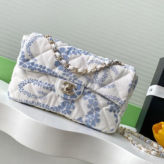 Chanel Printed Denim Flap Bag Blue AS5454
