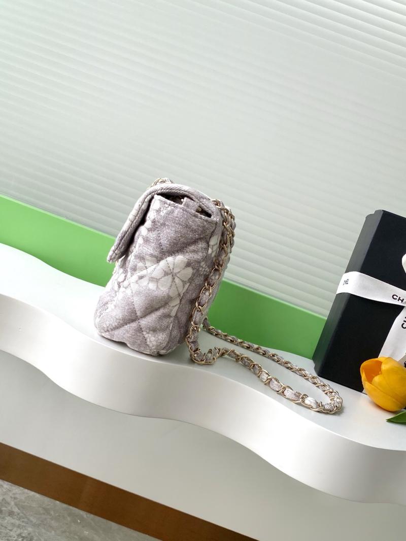 Chanel Printed Denim Flap Bag Grey AS5454