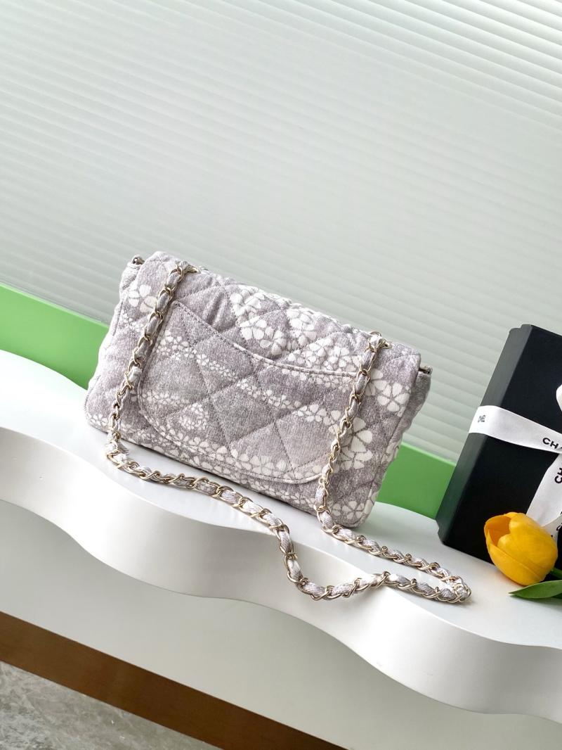 Chanel Printed Denim Flap Bag Grey AS5454