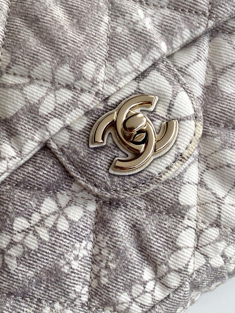 Chanel Printed Denim Flap Bag Grey AS5454
