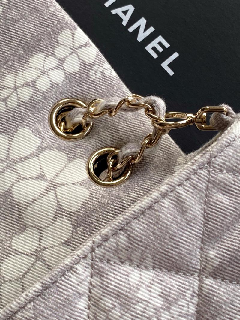 Chanel Printed Denim Flap Bag Grey AS5454