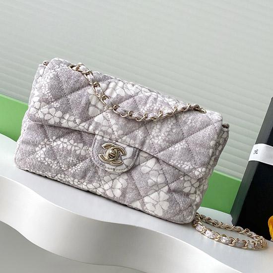 Chanel Printed Denim Flap Bag Grey AS5454