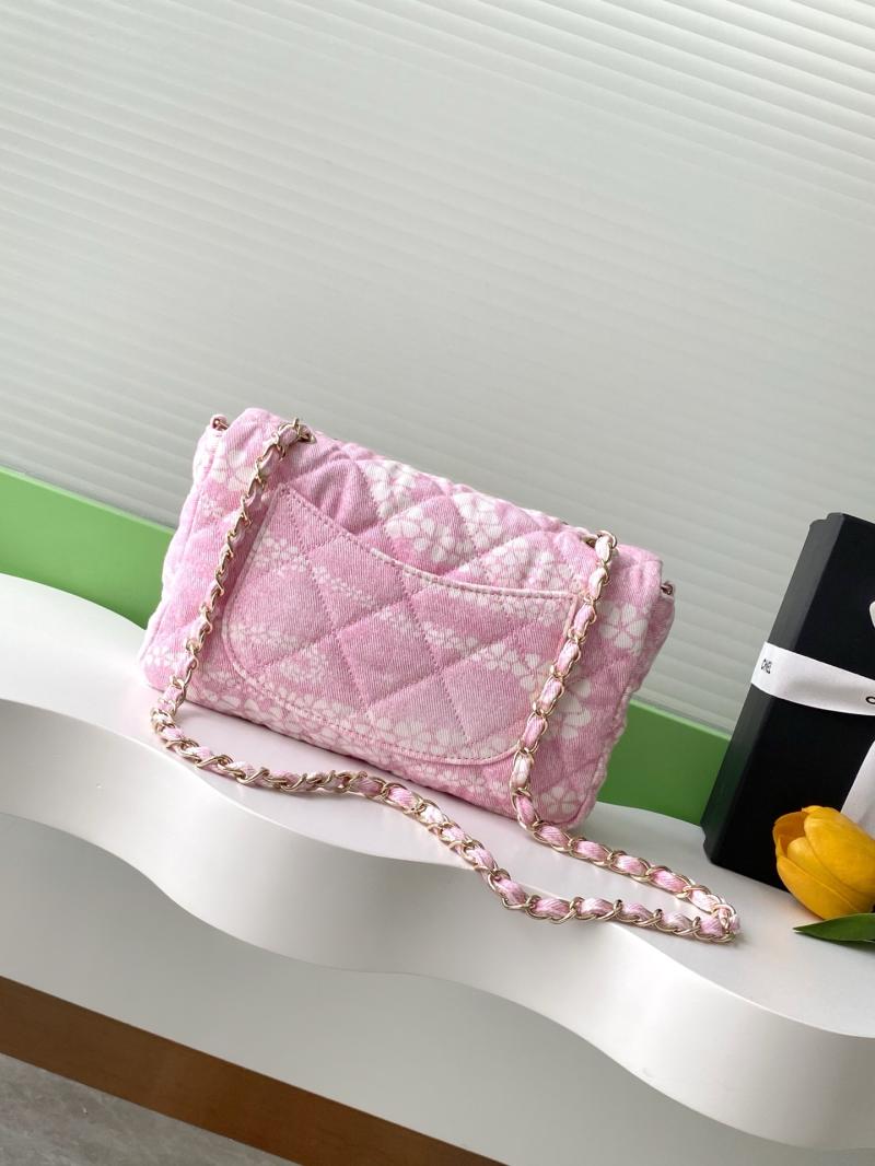 Chanel Printed Denim Flap Bag Pink AS5454