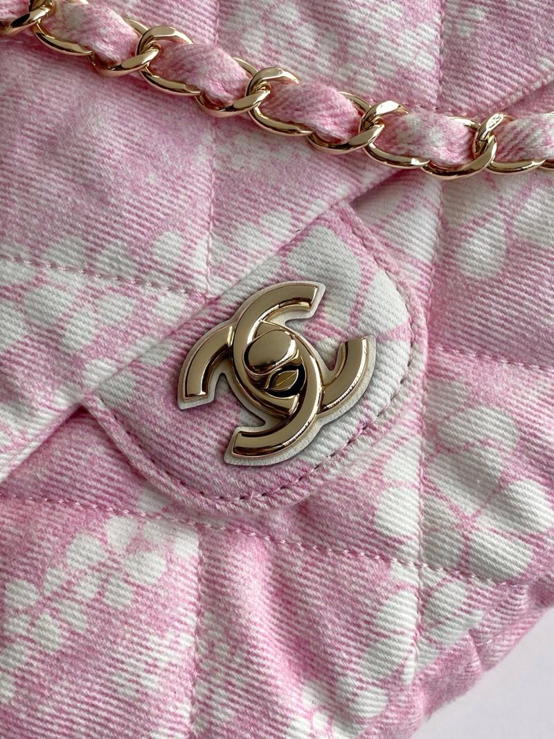 Chanel Printed Denim Flap Bag Pink AS5454