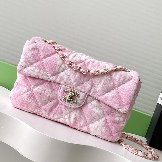 Chanel Printed Denim Flap Bag Pink AS5454