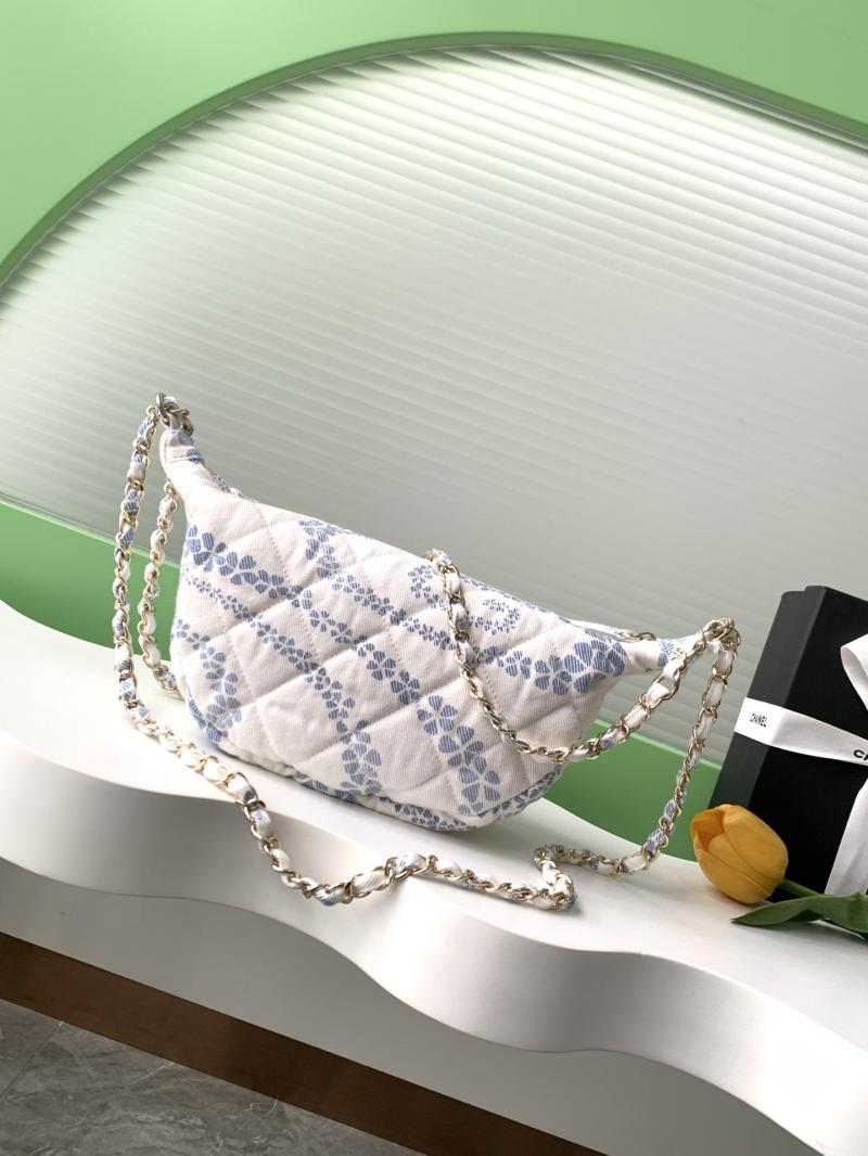 Chanel Printed Denim Hobo Bag Blue AS5431