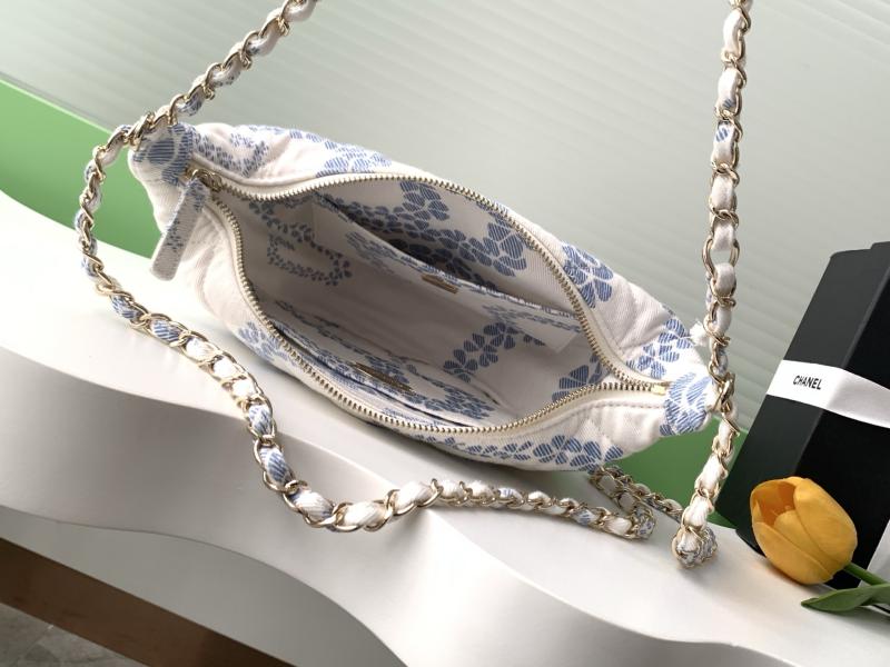 Chanel Printed Denim Hobo Bag Blue AS5431