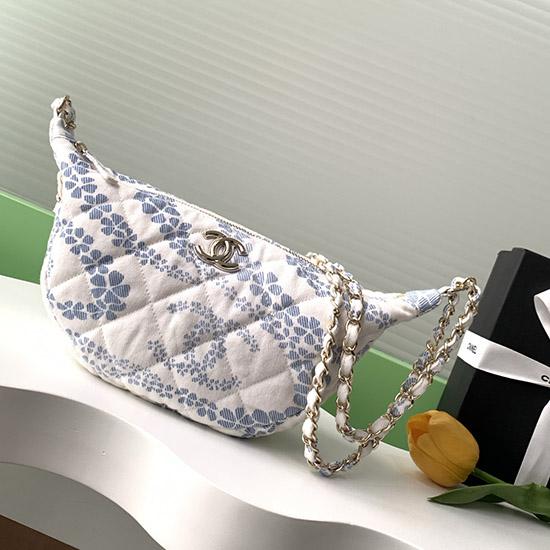 Chanel Printed Denim Hobo Bag Blue AS5431