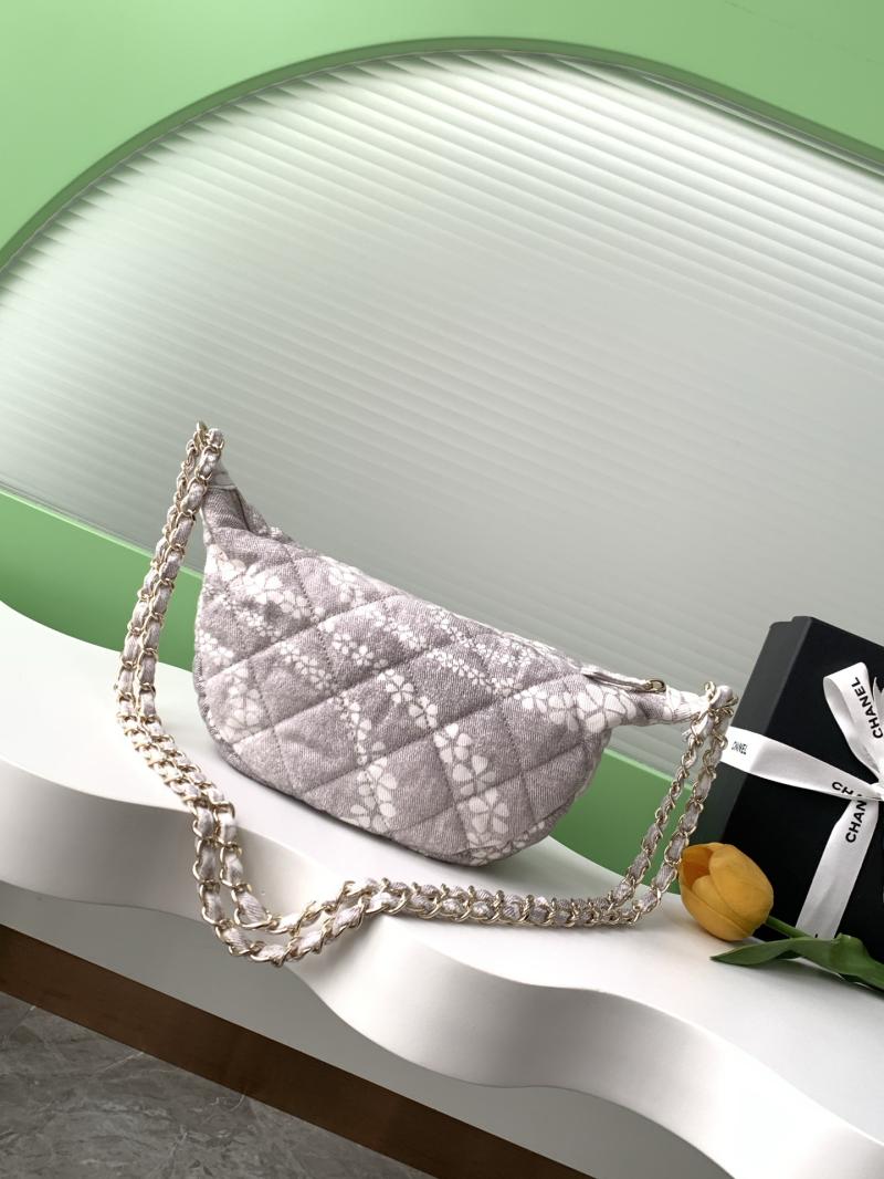 Chanel Printed Denim Hobo Bag Grey AS5431