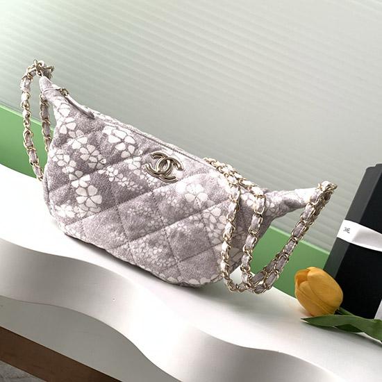 Chanel Printed Denim Hobo Bag Grey AS5431