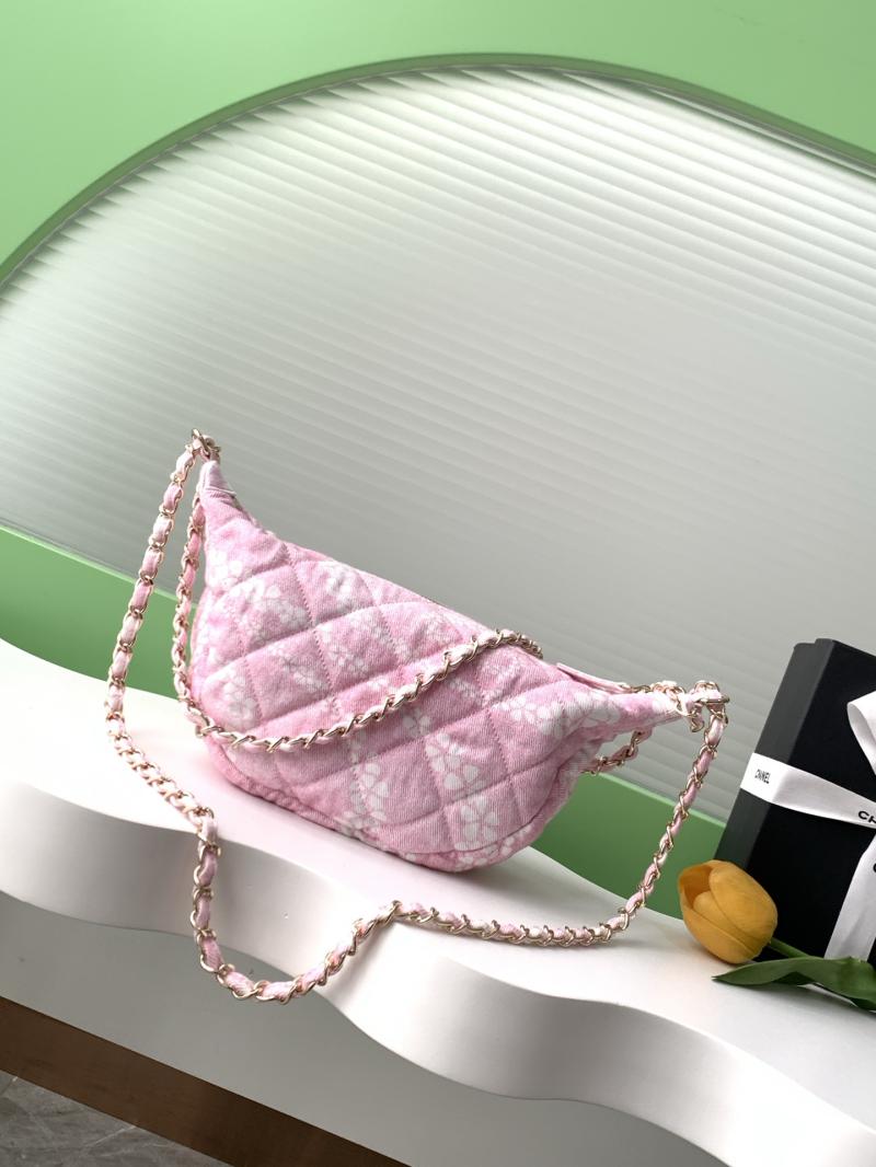 Chanel Printed Denim Hobo Bag Pink AS5431
