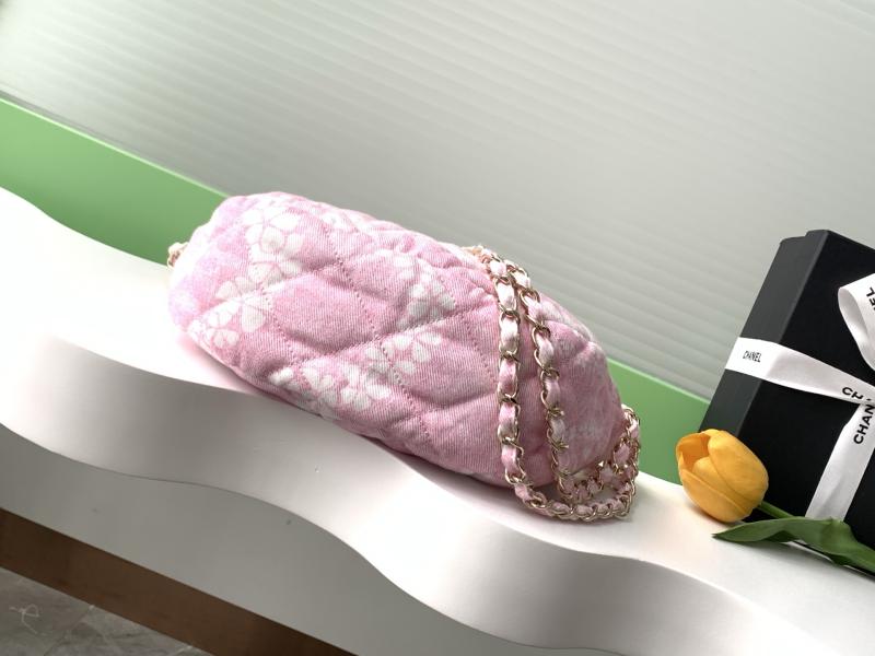 Chanel Printed Denim Hobo Bag Pink AS5431