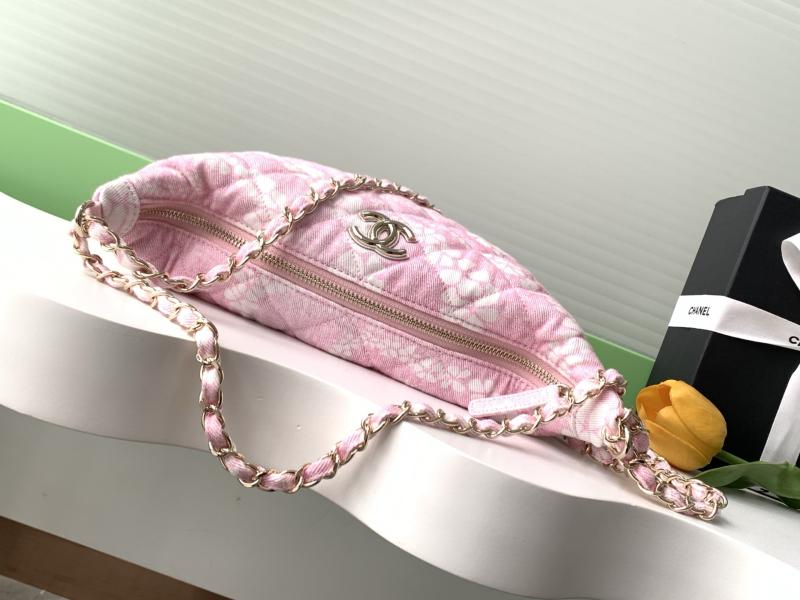 Chanel Printed Denim Hobo Bag Pink AS5431