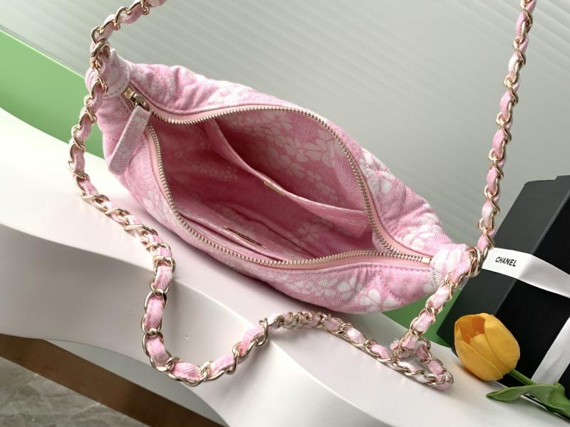 Chanel Printed Denim Hobo Bag Pink AS5431