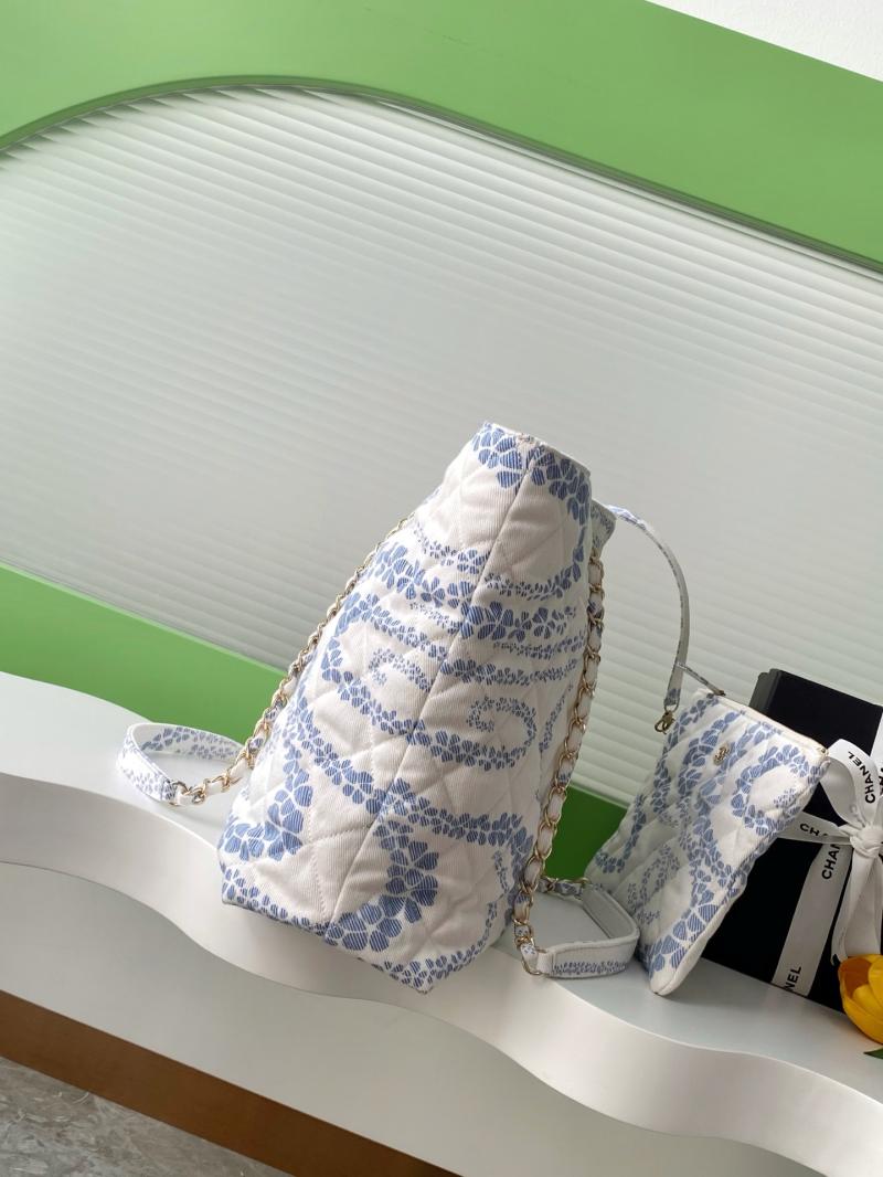 Chanel Printed Denim Shopping Bag Blue AS5429
