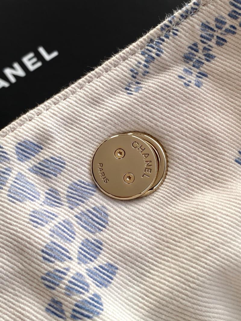 Chanel Printed Denim Shopping Bag Blue AS5429