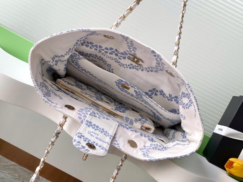 Chanel Printed Denim Shopping Bag Blue AS5429
