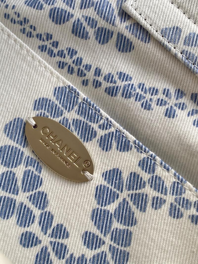 Chanel Printed Denim Shopping Bag Blue AS5429