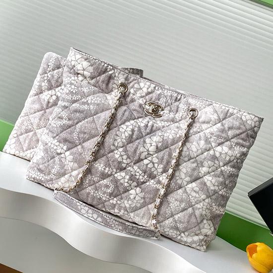 Chanel Printed Denim Shopping Bag Grey AS5429