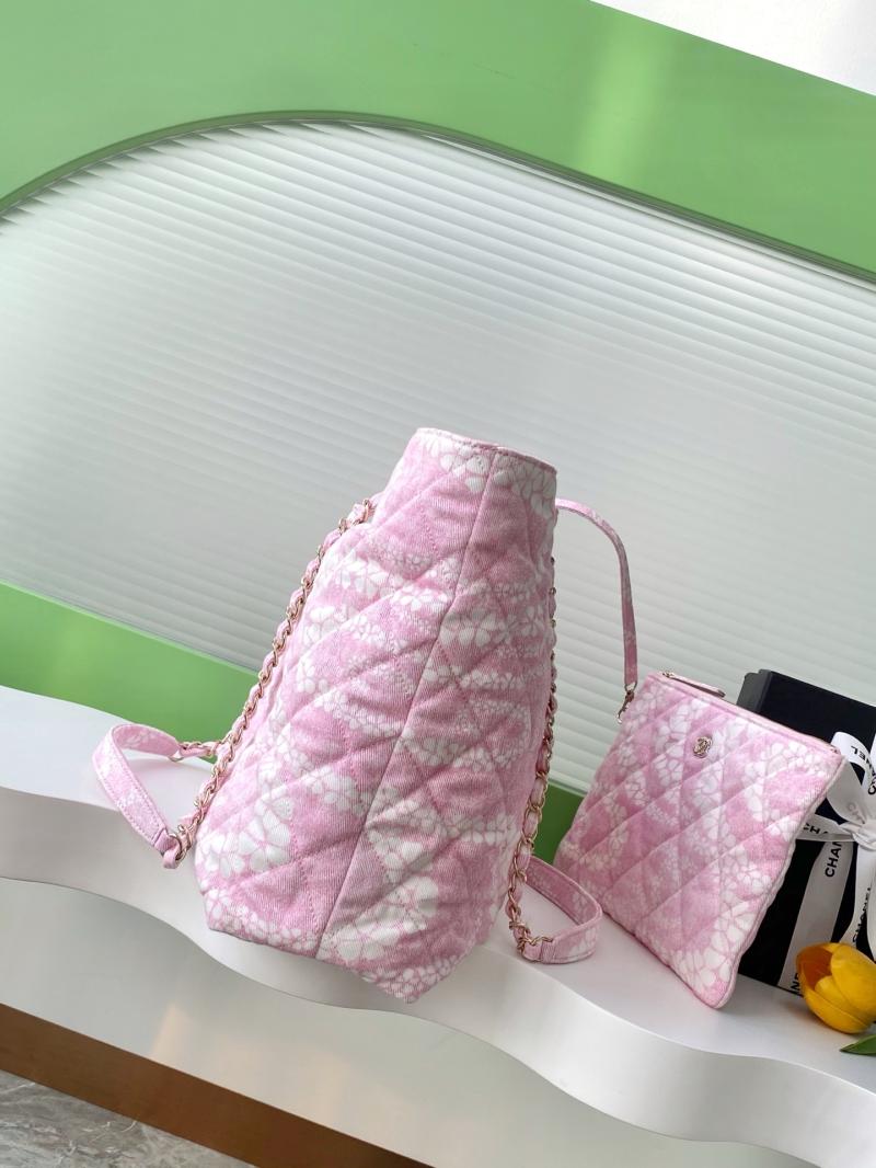 Chanel Printed Denim Shopping Bag Pink AS5429