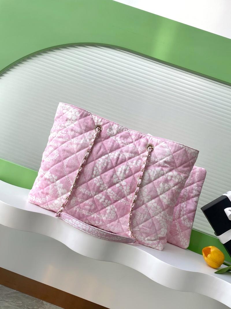 Chanel Printed Denim Shopping Bag Pink AS5429