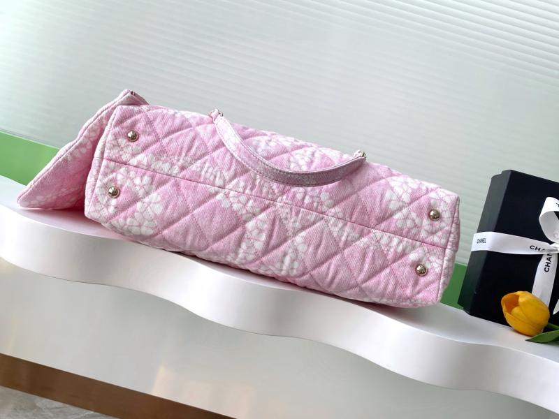 Chanel Printed Denim Shopping Bag Pink AS5429