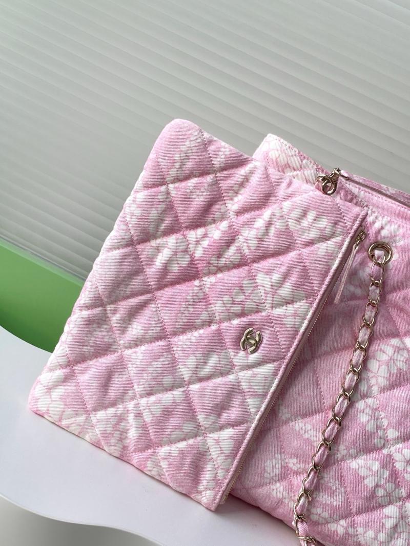 Chanel Printed Denim Shopping Bag Pink AS5429