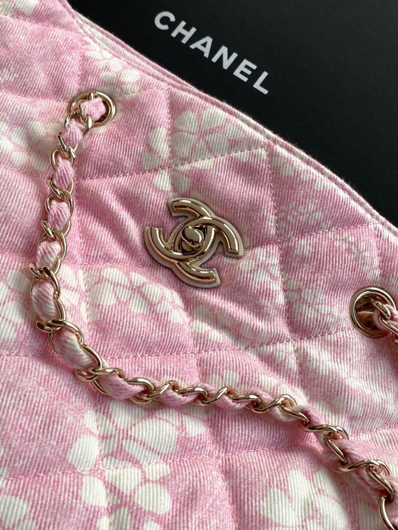 Chanel Printed Denim Shopping Bag Pink AS5429