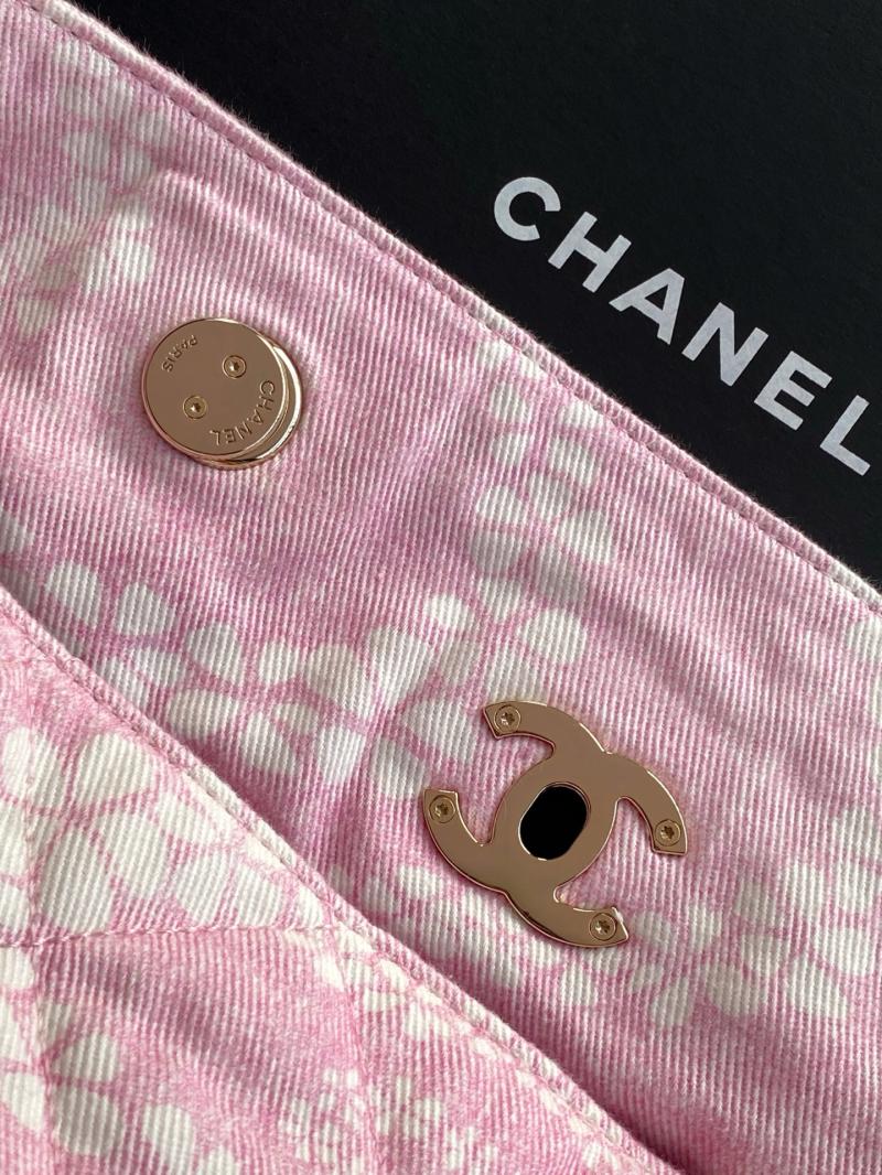 Chanel Printed Denim Shopping Bag Pink AS5429