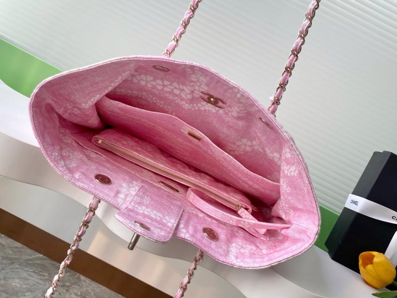 Chanel Printed Denim Shopping Bag Pink AS5429