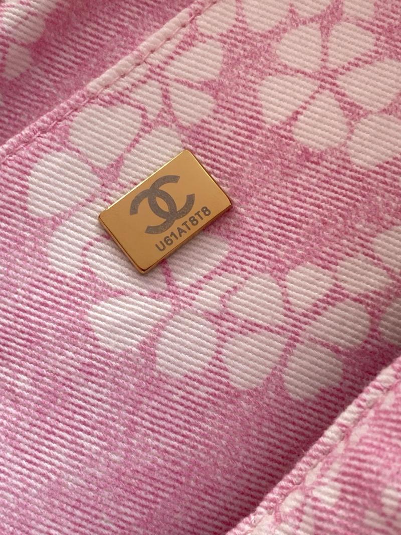 Chanel Printed Denim Shopping Bag Pink AS5429