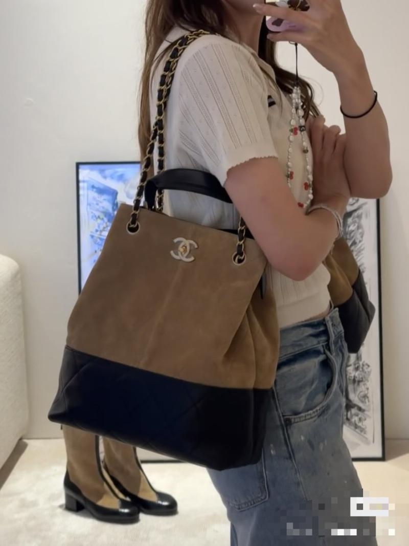 Chanel Suede Shopping Bag Camel AS5635