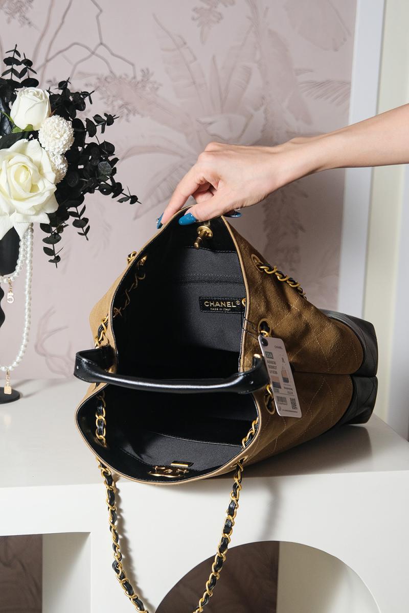 Chanel Suede Shopping Bag Camel AS5635