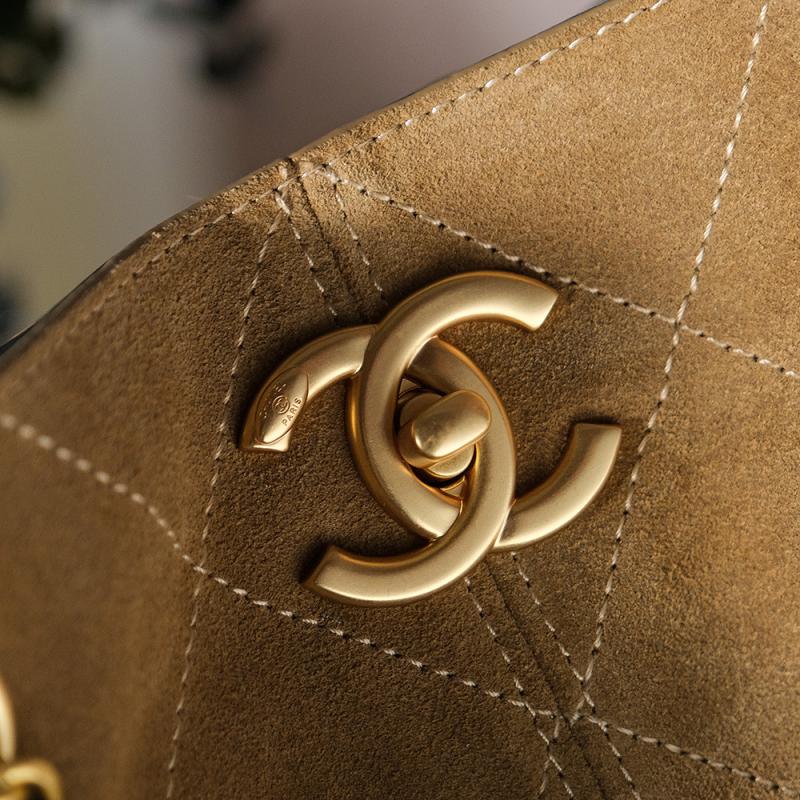 Chanel Suede Shopping Bag Camel AS5635