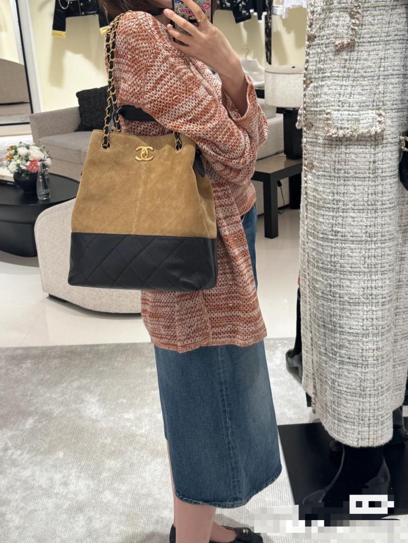 Chanel Suede Shopping Bag Camel AS5635