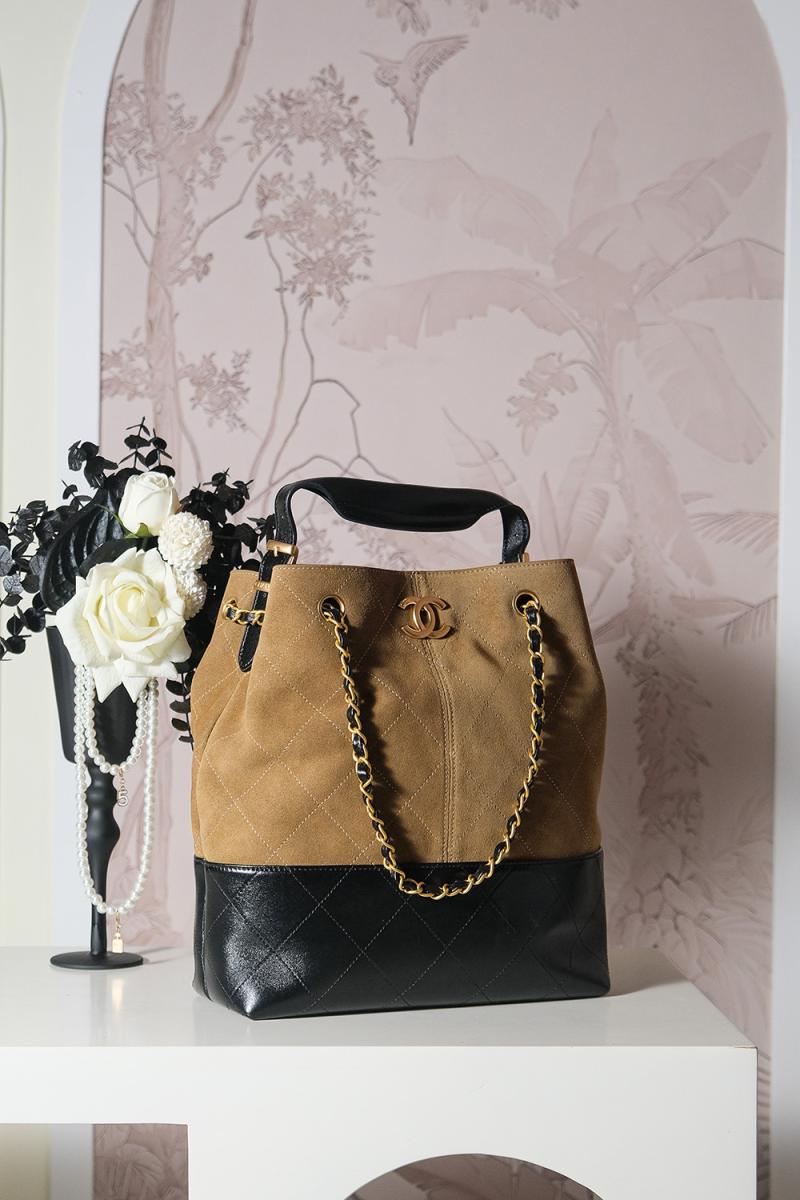 Chanel Suede Shopping Bag Camel AS5635