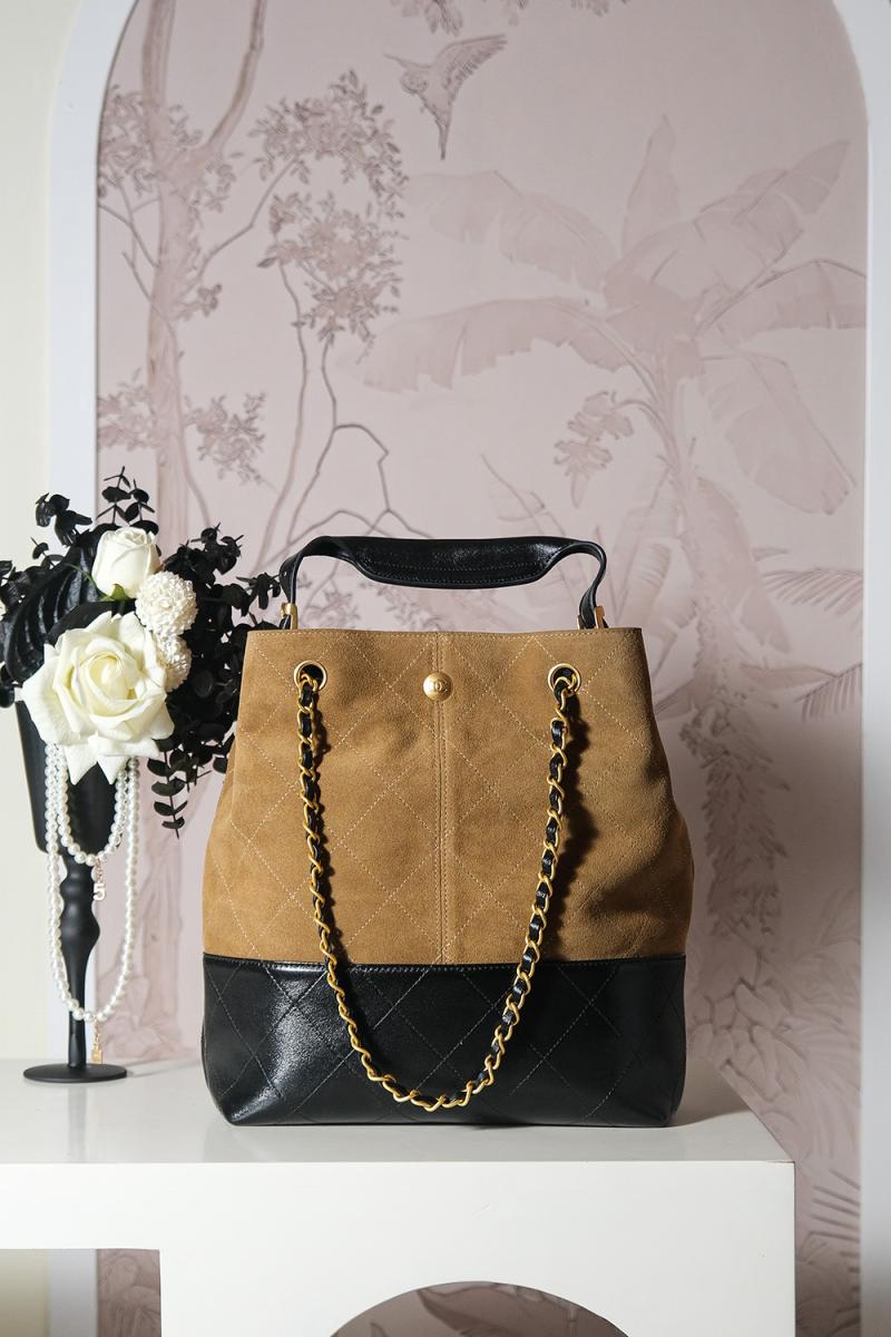 Chanel Suede Shopping Bag Camel AS5635